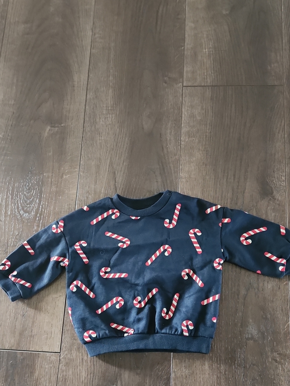 H&M Navy Sweatshirt with Red and White Candy Cane Print